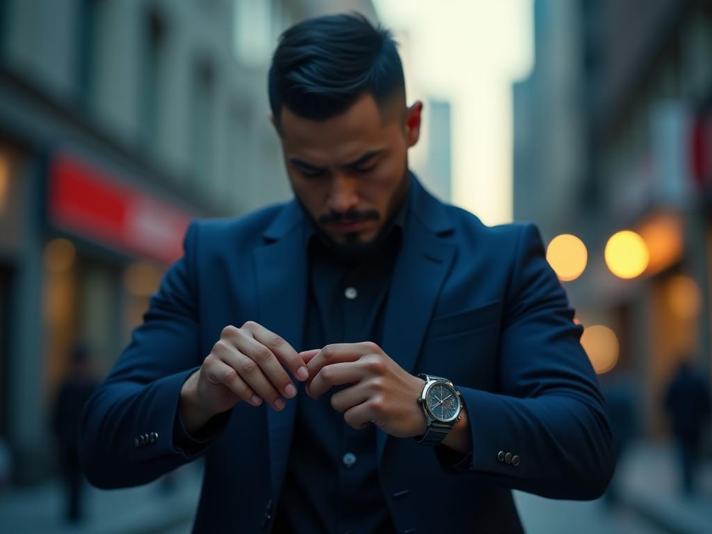 Man adjusting a modern wristwatch